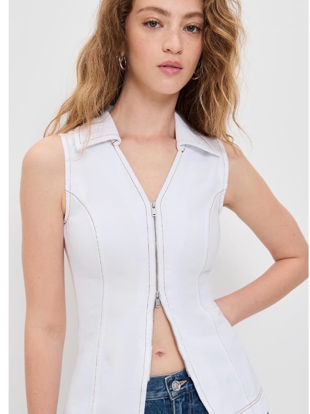 Align Sleeveless White Zip-Front Top with Collar NWT